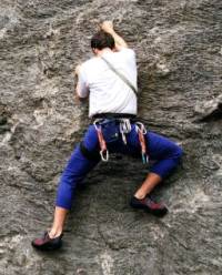 Small picture of Dave free solo climbing at Rumney, NH